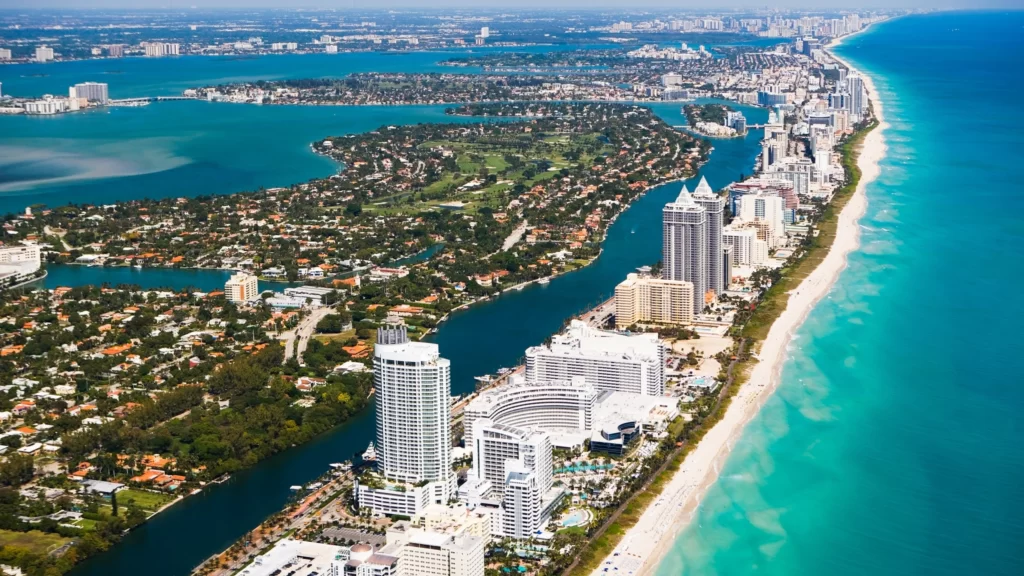 Miami beach and skyline