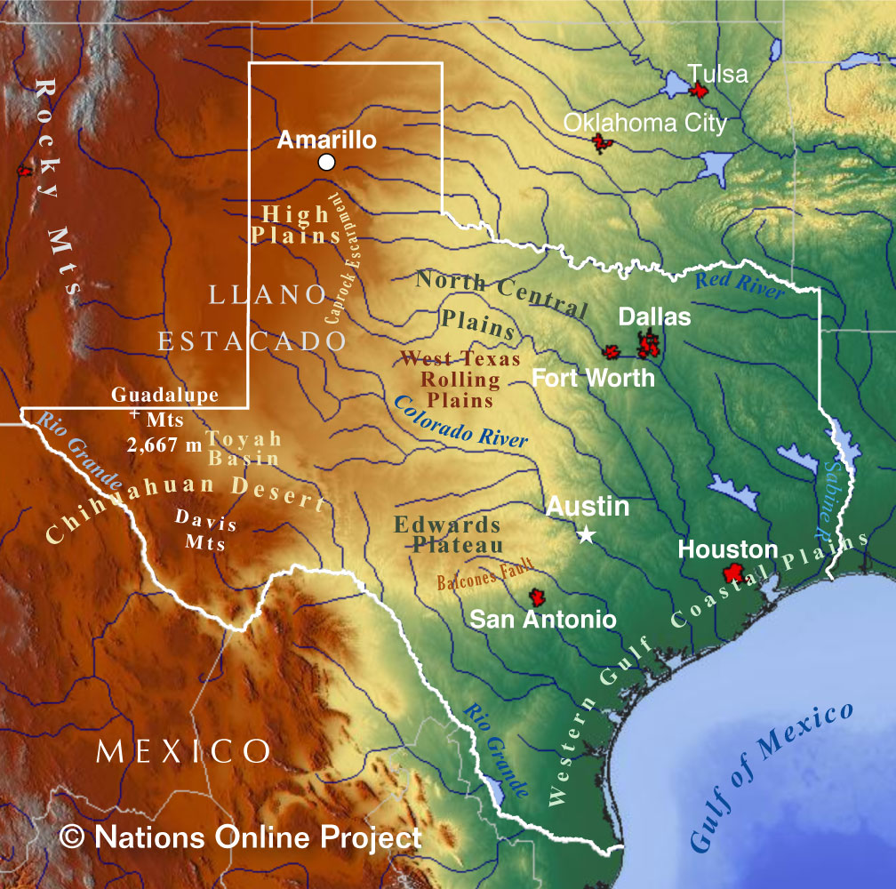 Bản đồ địa hình Texas