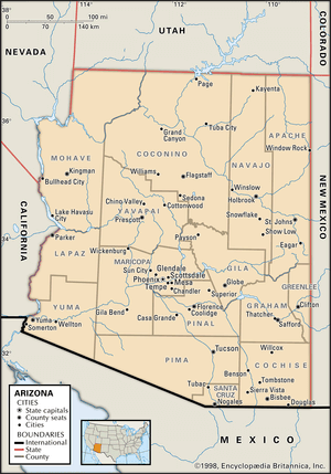 Arizona, với diện tích 295,233 km², là bang lớn thứ 6 của Hoa Kỳ.