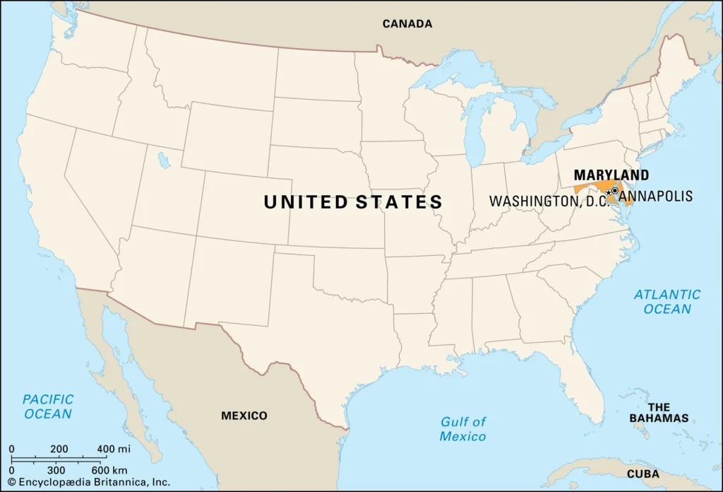 Bản đồ vị trí Bang Maryland