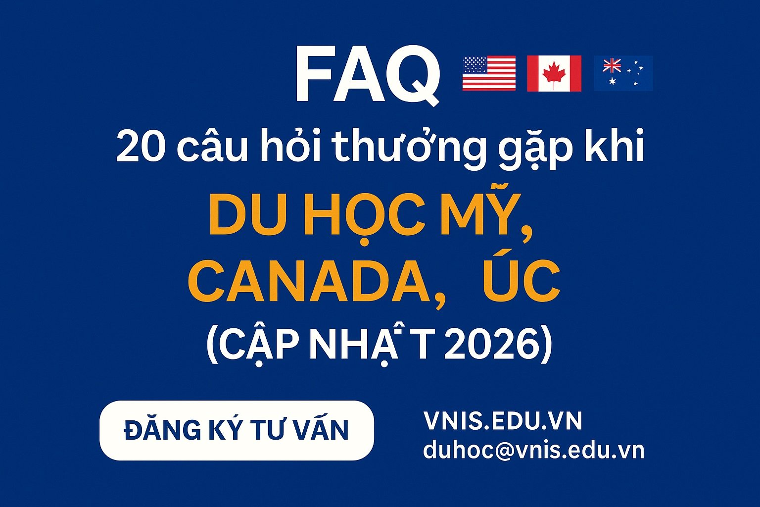 FAQ – 20 câu hỏi thường gặp khi du học Mỹ, Canada, Úc (Cập nhật 2026)